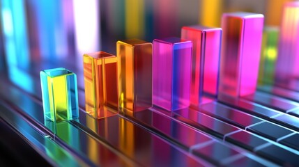 Aufkleber - Colorful 3D Bars in Vibrant Light with Reflective Background