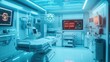 © tanongsak - Futuristic medical facility operations hospital interior design neon environment wide-angle view health technology innovations