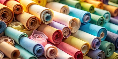 Aufkleber - A vibrant display of rolled fabric in a rainbow of colors, showcasing the diverse textures and hues of a textile collection.