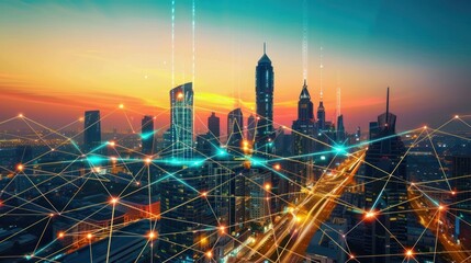 Connected Cityscape at Sunset