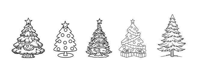 Wall Mural - Christmas pine tree line art vector	