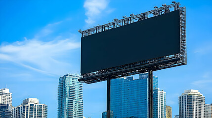 Wall Mural - Blank billboard in city with skyscrapers.