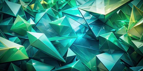 Fototapete - Abstract geometric background with vibrant green and blue metallic shapes, showcasing a dynamic and futuristic composition