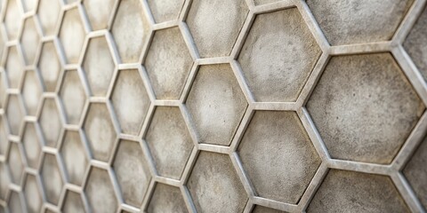 Aufkleber - A textured concrete wall adorned with a grid of hexagonal patterns, creating a mesmerizing visual of geometric repetition and depth