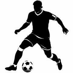 Soccer player in action, focused and dynamic, kicking a ball, isolated background
