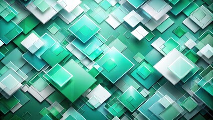 Aufkleber - Abstract Geometric Pattern of Overlapping Squares in Shades of Green and White