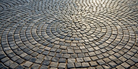 Aufkleber - A circular pattern of interlocking stone pavers in shades of grey, arranged in a concentric design, creating a visual representation of circularity and symmetry.