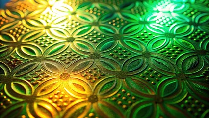Aufkleber - Intricate embossed floral pattern with a vibrant green and gold color gradient under a soft glow
