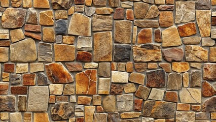 Poster - A close-up of a rustic stone wall constructed with irregularly shaped and sized stones in a variety of earth tones, creating a natural and textured background.