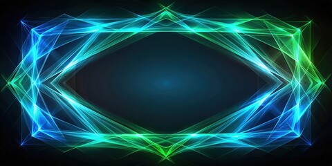 Fototapete - Abstract Geometric Frame with Glowing Blue and Green Lines