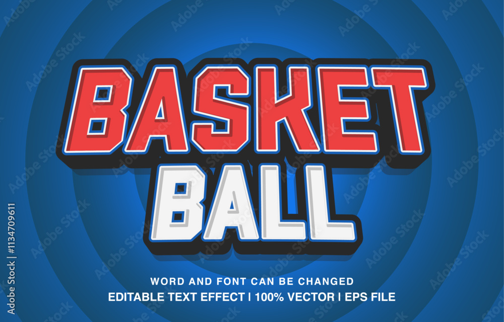 Basketball Text Effect: A bold and dynamic 3D text effect in red, white ...