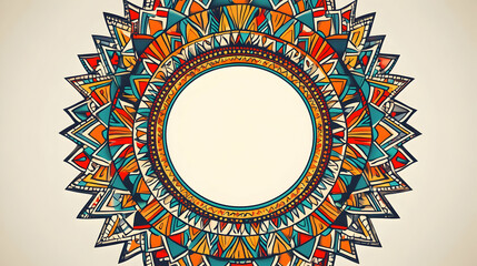 colorful geometric mandala design with central empty circle.