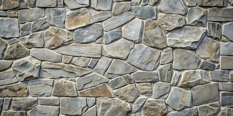 Poster - A Close-Up of a Rough Stone Wall Constructed with Irregularly Shaped Stones of Varying Sizes and Hues, Creating a Unique and Textured Surface.