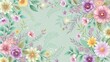 © InspireStock Gallery - A delicate floral border with soft pastel flowers and delicate leaves on a light green background.