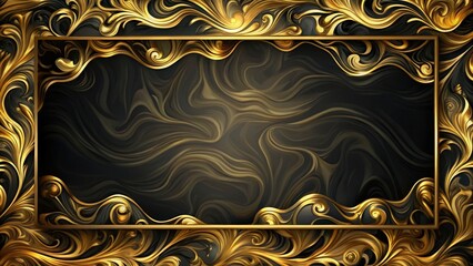 Aufkleber - Ornate Gold Frame with Black Swirls, a Decorative Design Element for Luxury and Elegance