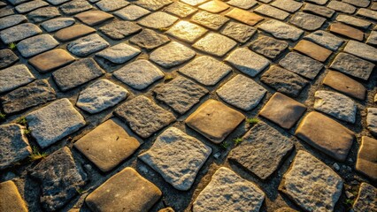 Leinwandbilder - A cobblestone path bathed in the golden glow of the setting sun, showcasing a mesmerizing play of light and shadow on the uneven surface