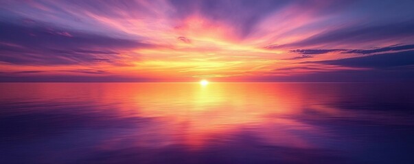 Canvas Print - Tranquil Vibrant Sunset Over Calm Ocean Waters with Purple and Orange Colors