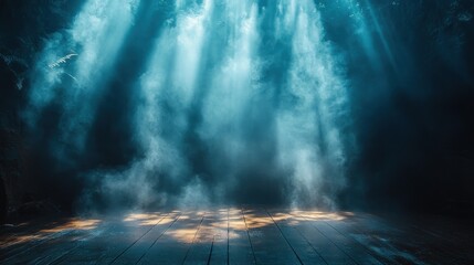 Aufkleber - Wooden Stage with Smoke and Light Illumination on Dark Concrete Background