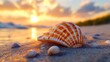 © btiger - Seashell Close-Up Beach Sunset Warm Light Hyper-Realistic Nature Texture