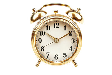 Gold Alarm Clock Shows Time Isolated on PNG Transparent Background