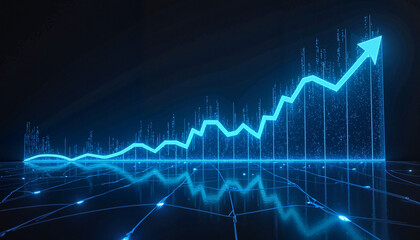 Wall Mural - digital blue growth chart with arrows reflecting on a dark background