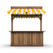 © graphic_library - Realistic market stall booth, isolated 3d  empty wooden stall with striped canopy