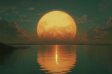 Wall Mural - A majestic moon illuminates a serene lake, creating an enigmatic and tranquil atmosphere