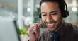 © peopleimages.com - Asian man, call center or smile in office with mic at law firm with headphones, computer or justice advice. Legal consultant, explain or customer support with dispute resolution service at help desk