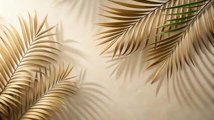 Wall Mural - Neutral-colored background with shadows from palm fronds, palm fronds, shadows, nature, background, tropical, leaves