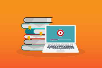 Wall Mural - online learning. concept of webinar, business online training, education on computer or e-learning c