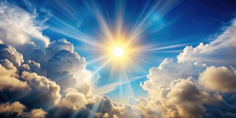 Wall Mural - abstract of sun shining through fluffy clouds in the sky, sun, clouds, abstract, background, weather