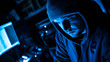 © Vicky - hacker computer committing digital cybercrime. camera monitor CCTV guard stalk crime Technology science cyber security virus coding IT AI crime software attack blackmail analysis global data