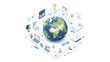 © Mikki Orso - Isometric earth illustration with digital icons representing technology and business connectivity