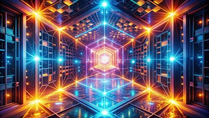 A futuristic corridor with vibrant lights, glowing with electric energy, leading to a mesmerizing portal