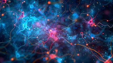 Wall Mural - red blue digital background technology technological operations neural networks ai big data transmis