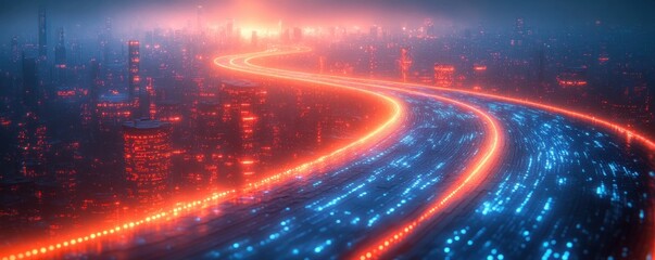 Poster - Futuristic Digital Landscape for AI Data Transmission Neural Networks Cyber Communication and Encryption Technologies