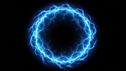 Wall Mural - Blue lightning energy ring on black background, blue, lightning, energy, ring, black, background, electric, power