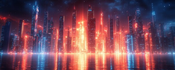 Poster - Futuristic Cyberpunk Digital Background for Technology Workflows AI Neural Networks Data Transmission Security and Multimedia Presentations