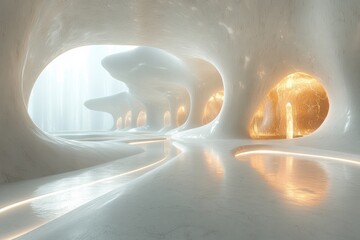 Aufkleber - Futuristic White Studio Space with Natural Light and Shadows for Minimalist Product Display