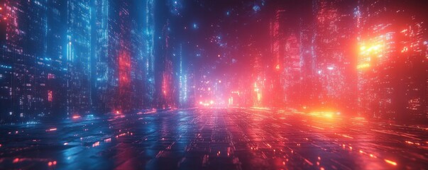 Poster - Futuristic Digital Landscape Background for Artificial Intelligence Neural Networks Data Transfer Encryption and Multimedia Presentations