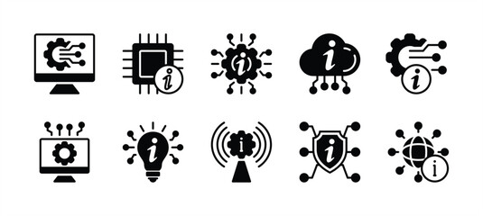 Information technology icons set. Containing computer network, web, software, hardware, internet, programming, digital connection, cyberspace, cyber security, cloud data. Vector illustration