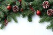 © Eakkarin - Festive Christmas Tree with Ornaments Pinecones and Berries Against Snowy Backdrop