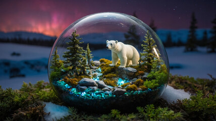 Arctic Luminescence - A Miniature Polar Bear Habitat Under the Aurora Borealis