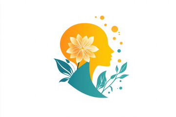 Canvas Print - An abstract icon depicting a silhouette of a head with a blooming flower, representing growth, positivity, and mental health awareness