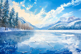 Mountain lake in early spring, thaw, drifting ice