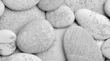 Aufkleber - Round  gray textured pebbles as a background for a template or web banner