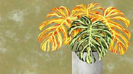 Wall Mural - A potted plant with vibrant green and yellow striped leaves.