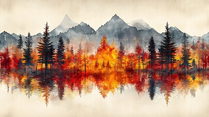 Wall Mural - Vibrant Autumn Landscape with Mountain Backdrop and Glowing Fall Foliage