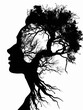 © whitecityrecords - Woman's head is made of tree branches. The image is black and white