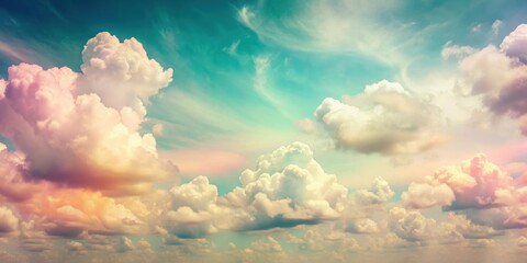 Wall Mural - Vintage inspired sky background with pastel colors and clouds, retro, sky, pattern, pastel, vintage, inspired, background